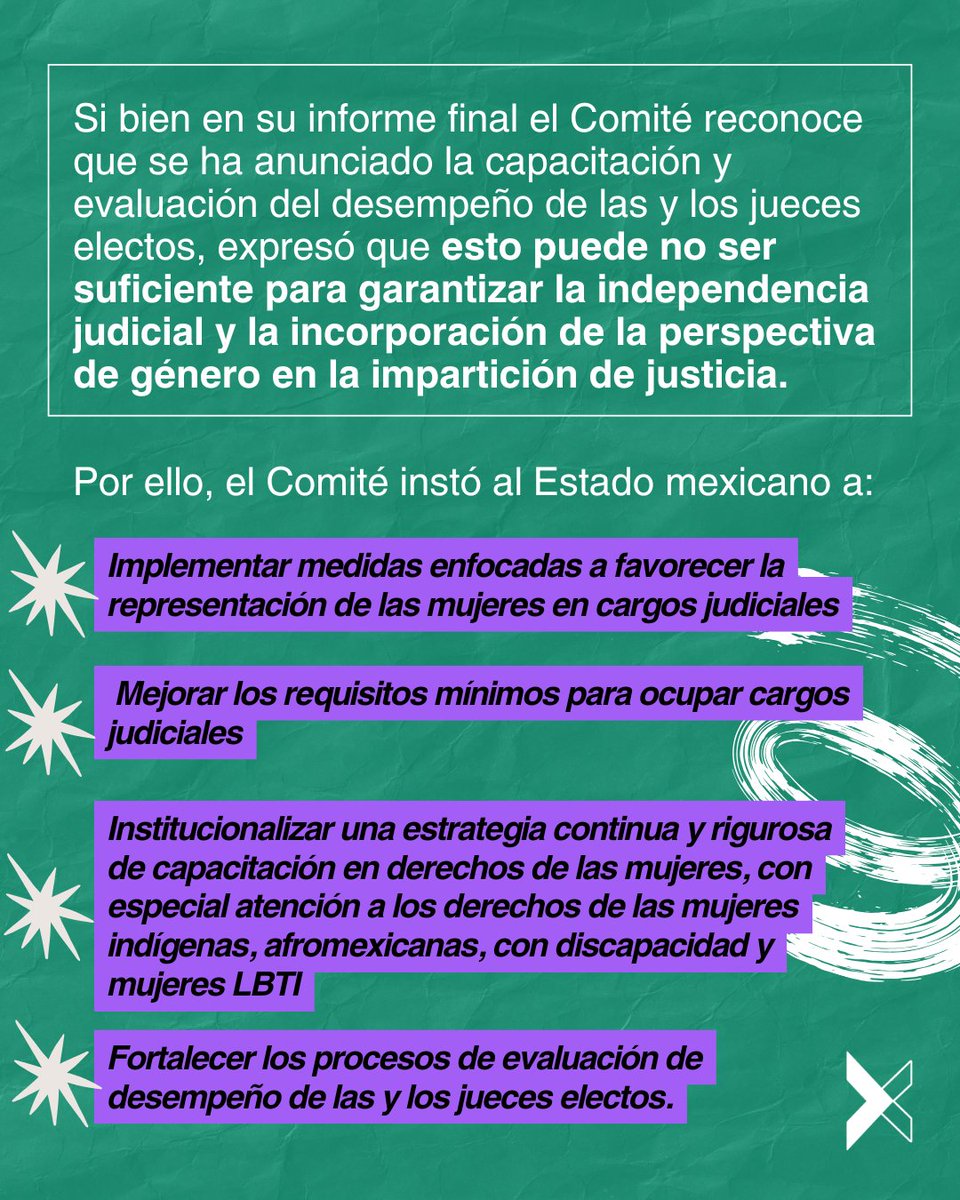 EquisJusticia's tweet image. Desde #EQUIS celebramos que el Comité #CEDAW (@CedawUn) retomó algunas de nuestras propuestas en sus observaciones a 🇲🇽, entre ellas las relacionadas con la #ReformaJudicial. Llamamos al Estado mexicano a aceptar y cumplir con las recomendaciones.
Consulta nuestros aportes,…