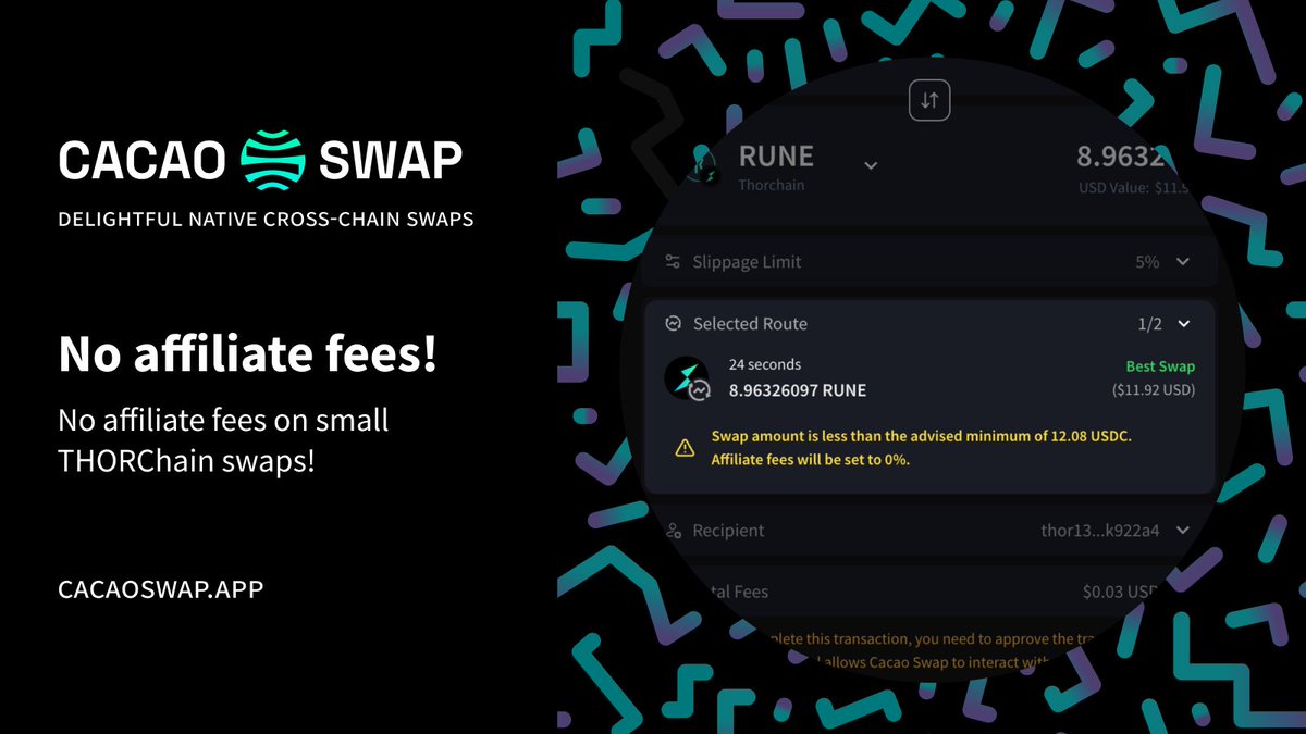 Early Christmas!?

It's always Christmas at CacaoSwap when you make small swaps! 

A perfect solution, when you need just a bit of $RUNE or $ETH for gas fees!