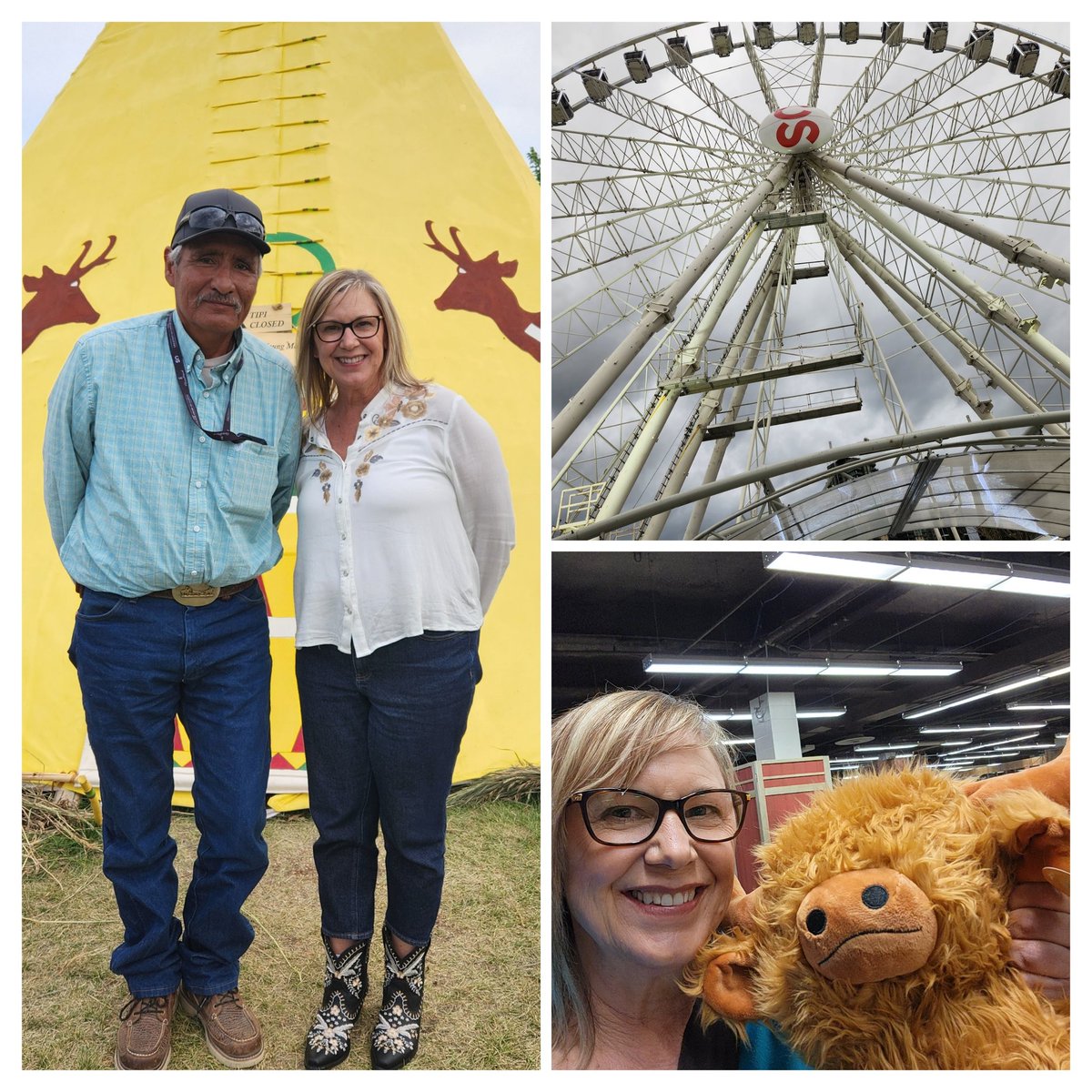 Stampede so far... a lovely visit to Elbow River Camp, a ride on the Superwheel,  and the coveted Highland cow midway prize thanks to my watergun skills! 😁