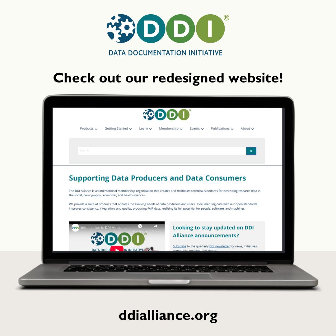 ⚙️We’ve redesigned our website! Explore ddialliance.org — supporting data producers and data consumers! Learn how to use DDI, subscribe to stay updated on DDI announcements, news, and more! 

Take a look around and let us know what you think! #DDI #MetadataStandard