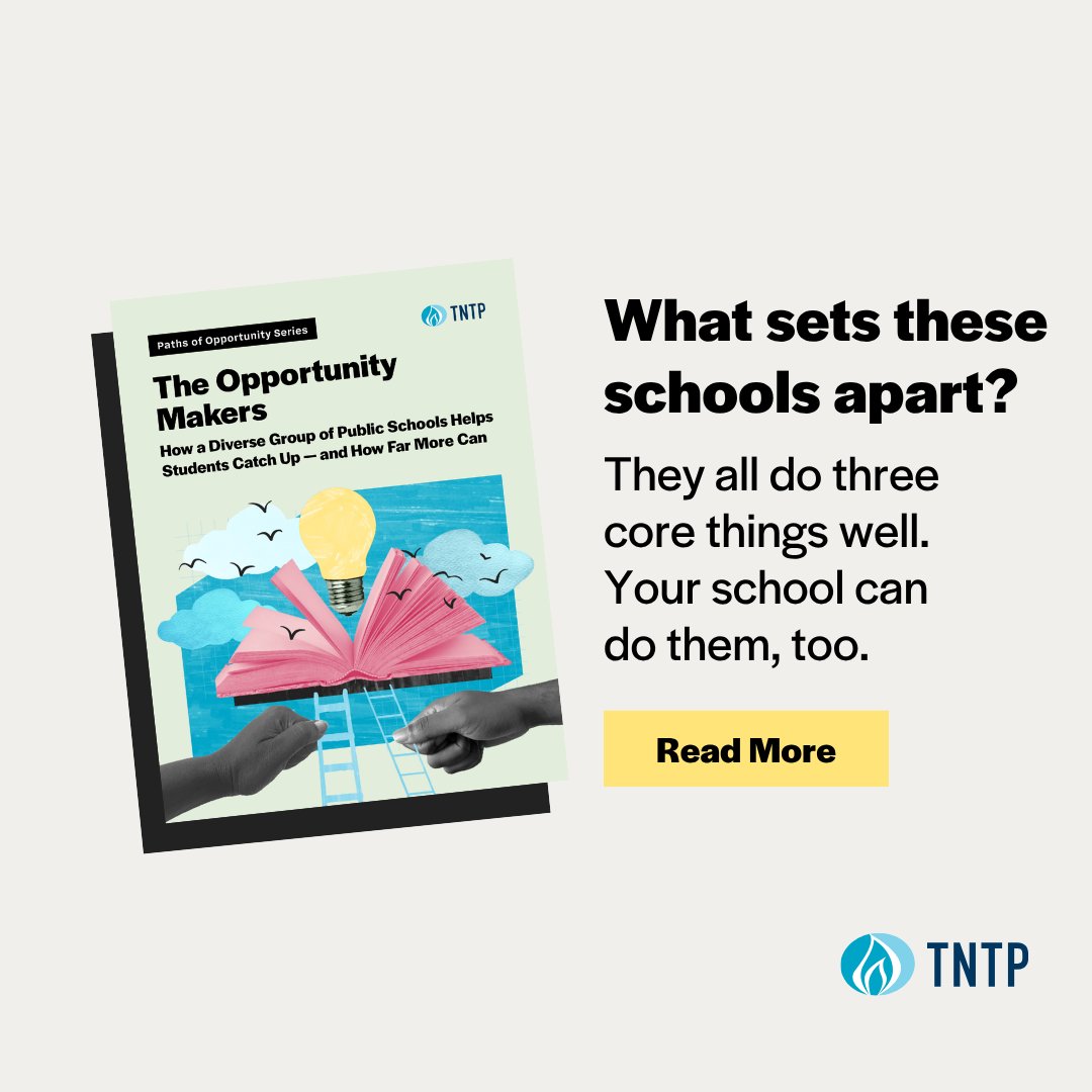 TNTP's tweet image. Millions of elementary and middle school students are behind in reading and math.
But there’s hope. 🙌🏽🙌🏾🙌🏿
Here's why: ow.ly/nWyN50TvbaW
#OpportunityMakers #PathsOfOpportunity #EveryGenerationThrives