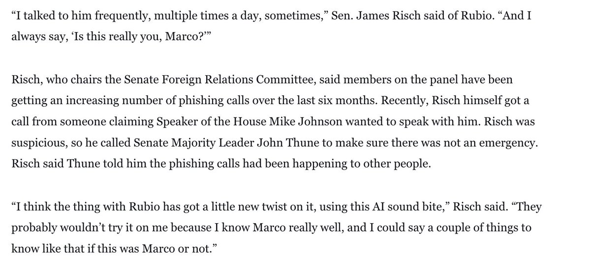 KateNocera's tweet image. Apparently there's a real uptick in AI phishing calls targeting lawmakers @em_luetkemeyer reports notus.org/senate/ai-impo…