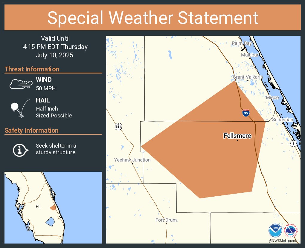 A special weather statement has been issued for Fellsmere FL until 4:15 PM EDT