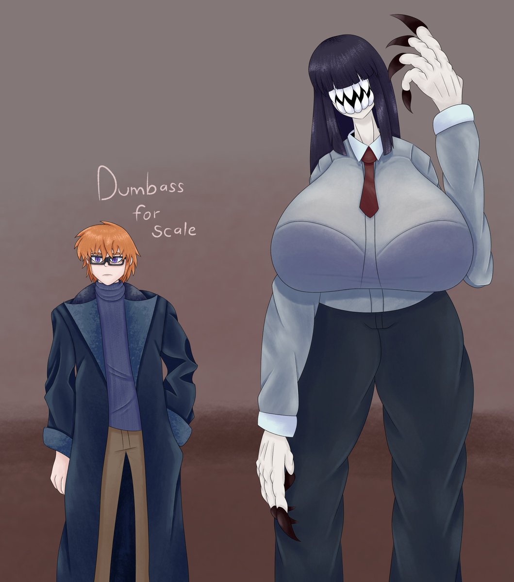 Monster girl and a Dumbass for scale. 
Her name is Tammi, and I don't have a name for the dude, so he'll just be called Dumbass.