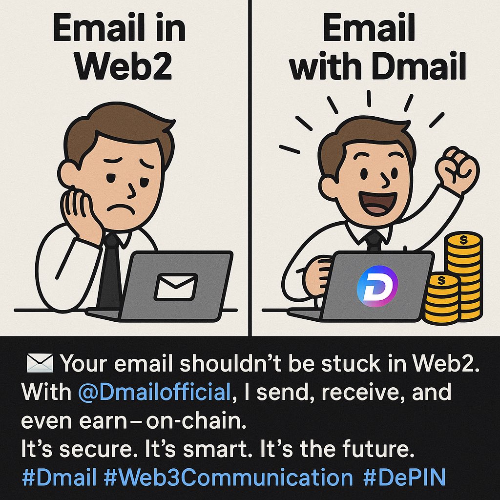 kaita_aisha's tweet photo. Your email shouldn’t be stuck in Web2.
With @Dmailofficial, I send, receive, and even earn on-chain.
It’s secure. It’s smart. It’s the future.
Explore it https://t.co/NvcYJu8YKR
#Dmail #Web3Communication #DePIN https://t.co/REneCgJtJg
