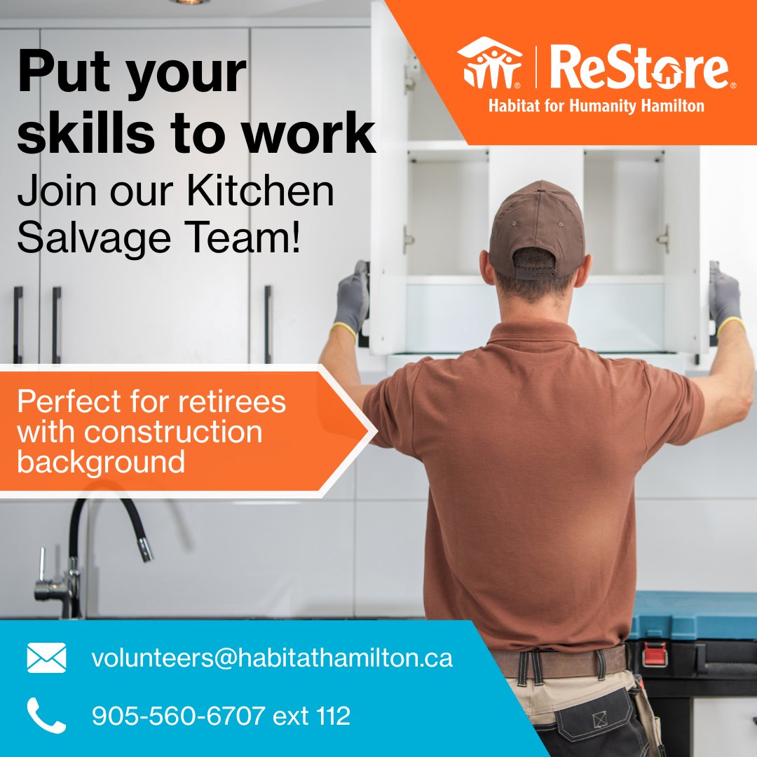 Habitat Hamilton (@habitathamilton) on Twitter photo 🔨 Calling skilled volunteers! Our Kitchen Salvage Crew removes beautiful kitchens for our ReStore. Need experienced volunteers with tools, transportation & weekday availability. Perfect for retirees!
đź“§ volunteers@habitathamilton.ca
📞 905-560-6707 ext 112
#Volunteers 🔨 Calling skilled volunteers! Our Kitchen Salvage Crew removes beautiful kitchens for our ReStore. Need experienced volunteers with tools, transportation & weekday availability. Perfect for retirees!
đź“§ volunteers@habitathamilton.ca
📞 905-560-6707 ext 112
#Volunteers