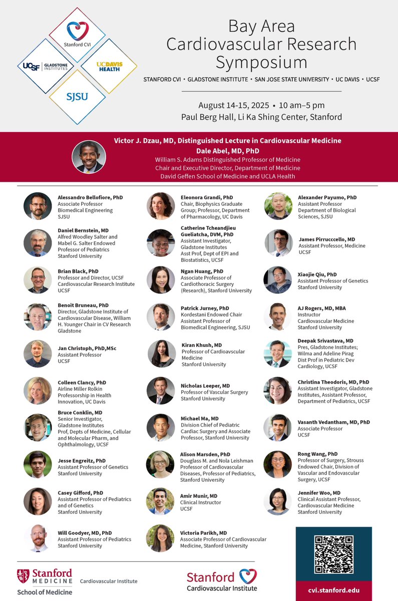 Stanford CVI (@stanfordcvi) on Twitter photo Join us for the 2025 Bay Area Cardiovascular Symposium on August 14-15, 2025
10 AM – 5 PM, Berg Hall, Li Ka Shing Center
More Info & Registration: tinyurl.com/CVRS2025
Partnering with <a href="/Stanford/">Stanford University</a>, <a href="/GladstoneInst/">Gladstone Institutes</a>, <a href="/SJSU/">San José State University</a>, <a href="/ucdavis/">UC Davis</a>, and <a href="/UCSF/">UC San Francisco</a>. Join us for the 2025 Bay Area Cardiovascular Symposium on August 14-15, 2025
10 AM – 5 PM, Berg Hall, Li Ka Shing Center
More Info & Registration: tinyurl.com/CVRS2025
Partnering with <a href="/Stanford/">Stanford University</a>, <a href="/GladstoneInst/">Gladstone Institutes</a>, <a href="/SJSU/">San José State University</a>, <a href="/ucdavis/">UC Davis</a>, and <a href="/UCSF/">UC San Francisco</a>.