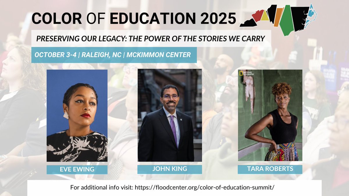 📣 We're thrilled to share the Color of Education 2025 speaker lineup 📣 

Be part of the movement. Engage, learn, and act alongside educators, students, advocates, and policy leaders across North Carolina.

🔗 View speakers and register now: bit.ly/COESummit-2025