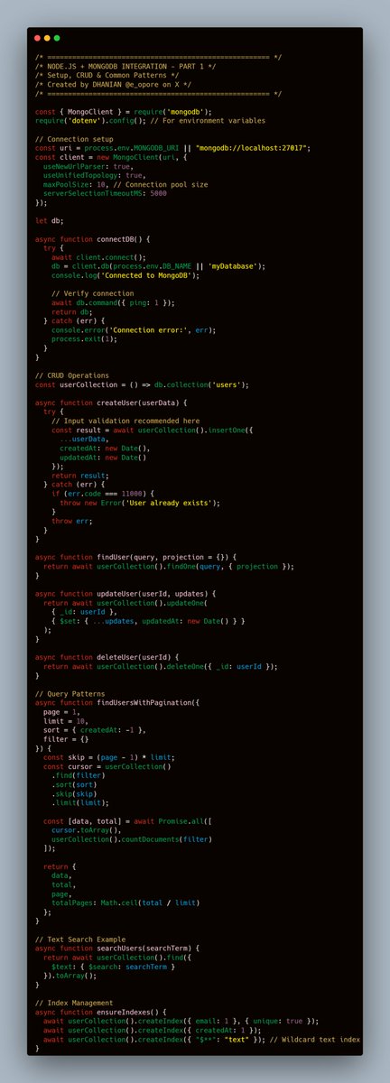 e_opore's tweet image. NODE.JS + MONGODB INTEGRATION.
📘 For a complete MongoDB ebook with practical explanations, real-world project examples, and guided learning, grab it here:
➡ codewithdhanian.gumroad.com/l/eorxyd