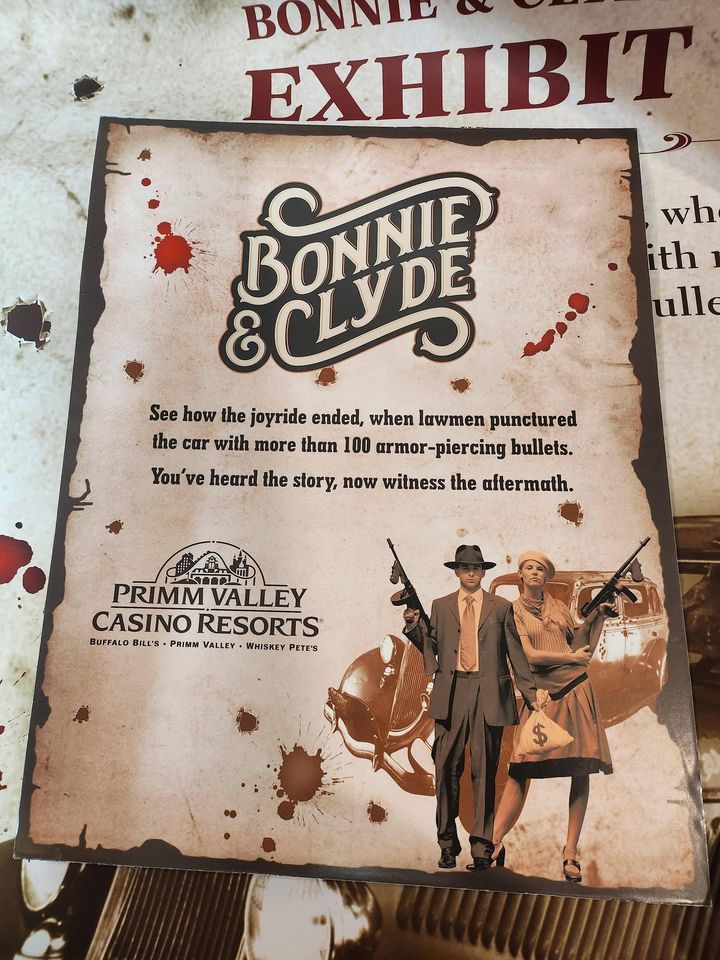 Exciting news for history buffs and thrill-seekers! Our legendary Bonnie and Clyde car and exhibit is inside Primm Valley Casino, right near the casino cage. Whether you're a fan of the infamous duo or just looking for a unique experience, stop by Primm Valley Casino Resort.