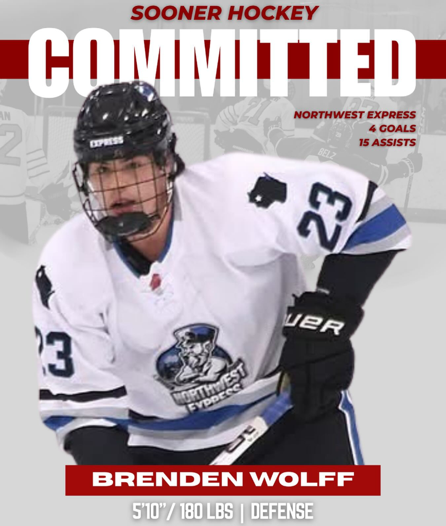 Congratulations and good luck to our <a href="/BrendenWolff/">Brenden Wolff</a> who will be attending the University of Oklahoma and playing for the <a href="/OUHockey/">Oklahoma Hockey</a> this fall! 
eliteprospects.com/player/833052/…