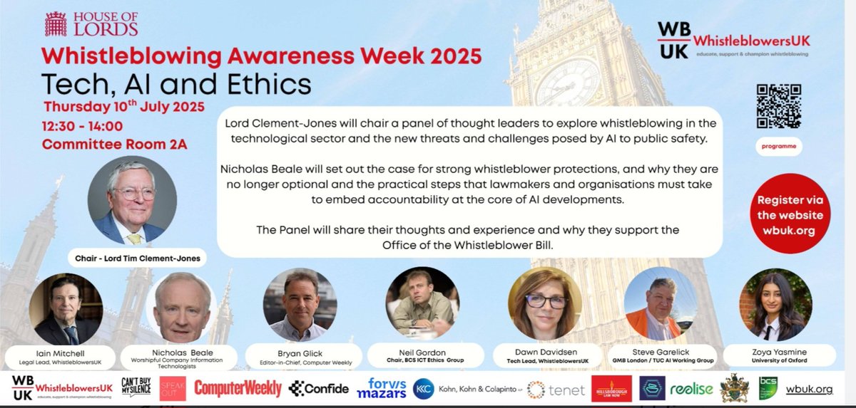 I was delighted to join the Whistle blowing awareness week at the House of Lords today. The value of today's panel was emense as was proven by the full committee room.  Protections for all are needed with an Office for Whistleblowing.