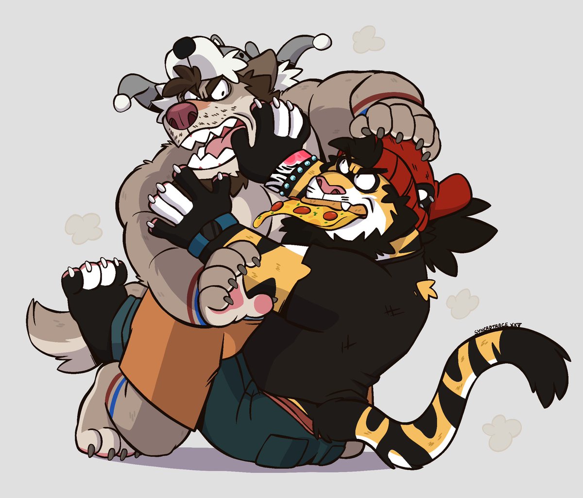 So a while ago, Photon and I had pizza. I offered him the last slice, but then took it back. He didn't like that and we wrestled for the last slice. Sadly the slice fell on the floor and nobody won lol