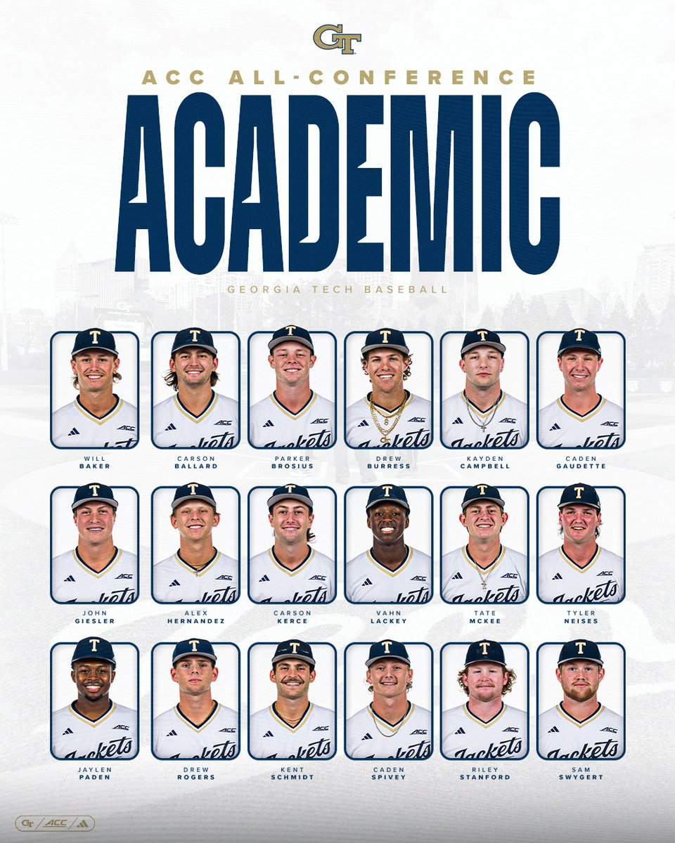 GTBaseball's tweet image. Congratulations to our ๐๐ซ๐จ๐ ๐ซ๐๐ฆ ๐๐๐๐จ๐ซ๐ 1โฃ8โฃ Jackets on the All-@ACCBaseball Academic Team!
๐ฐ buzz.gt/AcACBB25
#StingEm๐ x #WreckHavoc