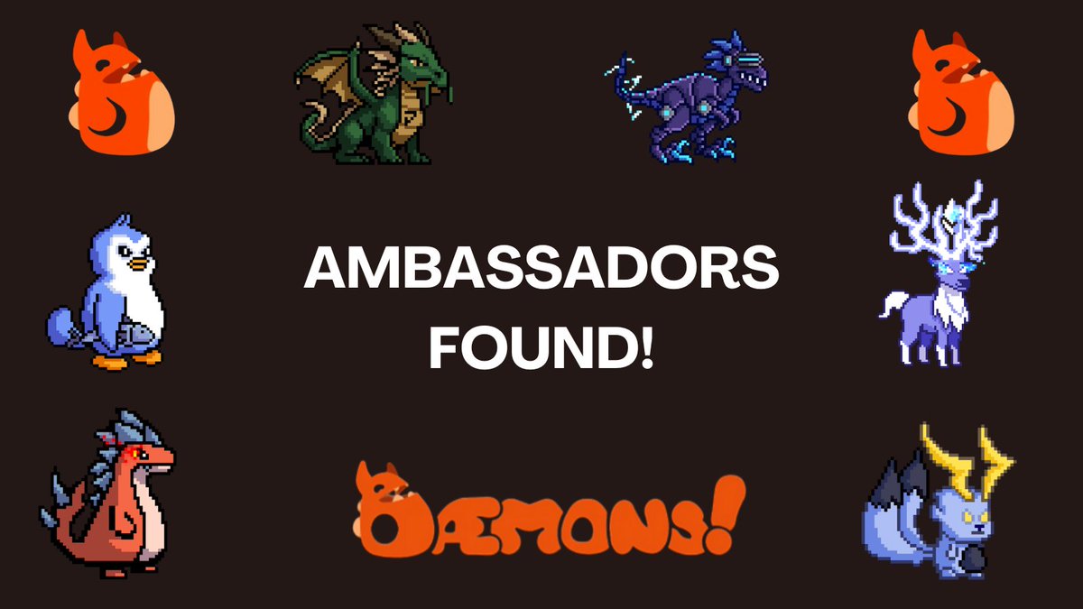 Dæmons (@daemons_gamefi) on Twitter photo 🎉 We’re welcoming 4 new Ambassadors to the Dæmons crew — and one familiar face is returning after a short web3 break. 🔥
A very warm Dæmons welcome to our new Ambassadors:
<a href="/BibsTheExplorer/">Bibs | Sylphy Academy 🎮</a>
<a href="/TheRealNesfield/">MrNex (💜,💛)👀</a>
<a href="/Nix_of_Fire/">Phoenix 💜</a>
<a href="/GustangCryptoX/">Gustang (🎮,🟢)</a>
& welcome back to <a href="/InnoDiablo/">InnoDiablo</a> !
The 🎉 We’re welcoming 4 new Ambassadors to the Dæmons crew — and one familiar face is returning after a short web3 break. 🔥
A very warm Dæmons welcome to our new Ambassadors:
<a href="/BibsTheExplorer/">Bibs | Sylphy Academy 🎮</a>
<a href="/TheRealNesfield/">MrNex (💜,💛)👀</a>
<a href="/Nix_of_Fire/">Phoenix 💜</a>
<a href="/GustangCryptoX/">Gustang (🎮,🟢)</a>
& welcome back to <a href="/InnoDiablo/">InnoDiablo</a> !
The