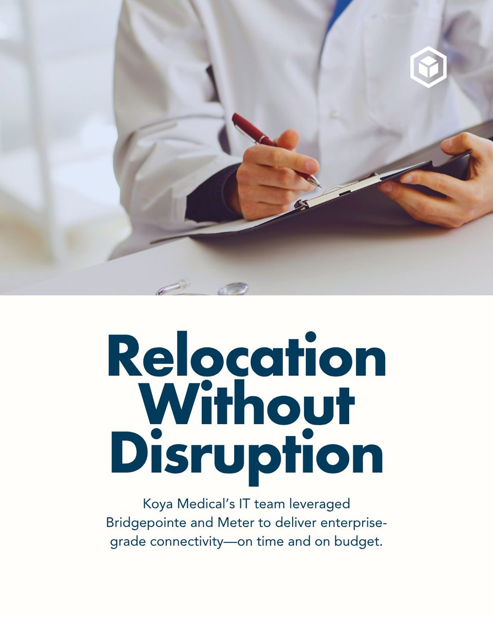 When Koya Medical relocated its headquarters and manufacturing, its two-person IT team couldn’t build the new network alone, so they called Bridgepointe. The fix? Meter’s fully managed internet with zero upfront costs. Read how it all worked. bit.ly/44VE3d8

#CaseStudy