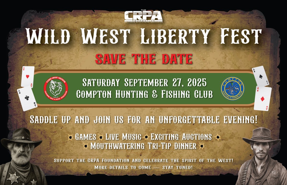 CRPAnews's tweet image. SAVE THE DATE! Our Wild West Liberty Fest is coming this fall and will benefit the CRPA Foundation. More details to come soon!