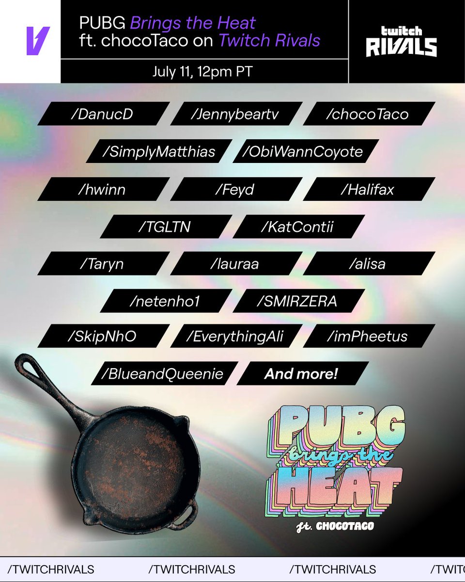 Sun’s out, squad’s out. 
There's no backpack big enough to carry these creators! 🎒💥 

🗓️ July 11, 12pm PT
📍 <a href="/PUBG/">PUBG: BATTLEGROUNDS</a> Brings the Heat ft. <a href="/chocoTaco/">chocoTaco</a> on Twitch Rivals.
📺 /TwitchRivals