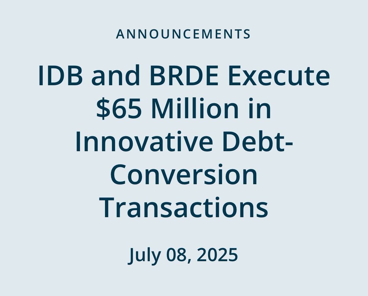 📊 𝗨𝗦𝗗 𝟲𝟱 𝗺𝗶𝗹𝗹𝗼𝗻𝗲𝘀 𝗲𝗻 𝗰𝗼𝗻𝘃𝗲𝗿𝘀𝗶𝗼𝗻𝗲𝘀 𝗱𝗲 𝗺𝗼𝗻𝗲𝗱𝗮 𝗽𝗮𝗿𝗮 𝗳𝗼𝗿𝘁𝗮𝗹𝗲𝗰𝗲𝗿 𝗹𝗮 𝘀𝗼𝘀𝘁𝗲𝗻𝗶𝗯𝗶𝗹𝗶𝗱𝗮𝗱 𝗳𝗶𝘀𝗰𝗮𝗹

Felicitamos al #BRDE por llevar a cabo una operación ejemplar que refuerza su perfil de deuda, reduce su exposición