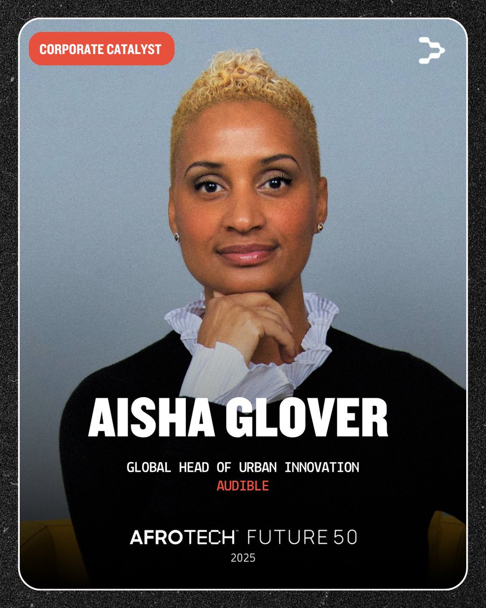 NewsFromAudible's tweet image. Congratulations to Aisha Glover, our Global Head of Urban Innovation, on being named to @AfroTech's #2025Future50 List. Her work continues to create positive impact in our communities around the world.
See the full list: adbl.co/44Aysrf