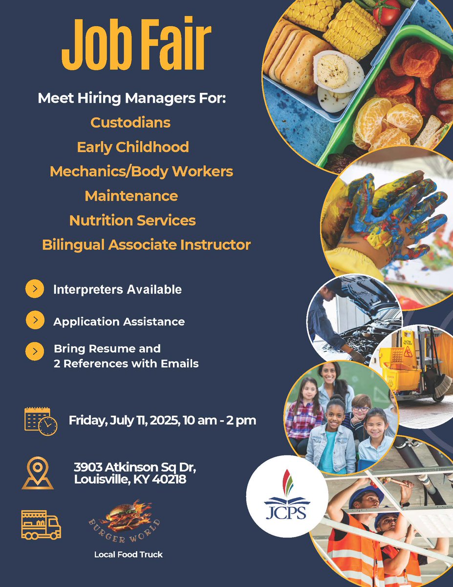 🌍 <a href="/JCPSKY/">JCPS</a> IS HIRING‼️
📢Spread the word:  @JCPSRecruit Career Fair tomorrow 7⃣/1⃣1⃣/2⃣5⃣. Explore roles like bilingual instructors, clerks &amp; more.
🗨️ Interpreters provided by @JCPSLS‼️
#EquityThroughLanguageAccess
<a href="/JCPSAsstSuptASP/">Dr. Alicia Averette</a>
<a href="/DrJillHandley/">Jill Handley</a>
<a href="/CarolynCal_/">Carolyn Callahan</a>