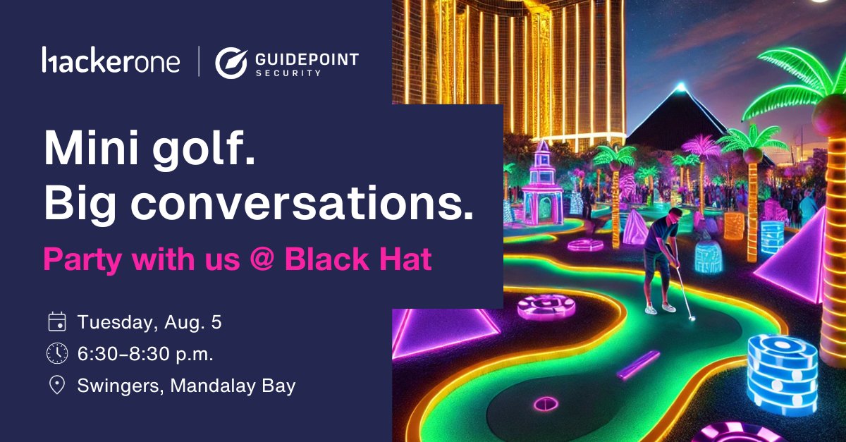 Hacker0x01's tweet image. Looking for a way to unwind at Black Hat? We’ve got your tee time.🏌️♂️
Join @GuidePointSec & @Hacker0x01 for the ultimate Tuesday-night wind-down at Black Hat.
🗓️ August 5
🕕 6:30–8:30 p.m.
📍 Swingers Crazy Golf @ Mandalay Bay
RSVP now before the guest list fills up:…