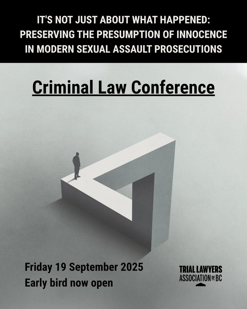The 2025 TLABC Criminal Law Conference is back and this time it’s all about sexual assault trials. This conference features discussions on providing a robust defence for clients and preserving the right to presumed innocence.

tlabc.org/2025Criminal 
Friday 19 September 2025