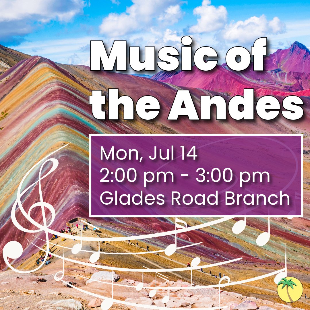 pbclibrary's tweet image. Experience the enchanting melodies of the Andes with live demonstrations of songs, rhythms, and instruments. Dive into the culture and get involved your participation makes the music come alive!
#pbclibrary #MusicOfTheAndes #LiveMusicEvent #AndeanMusic
