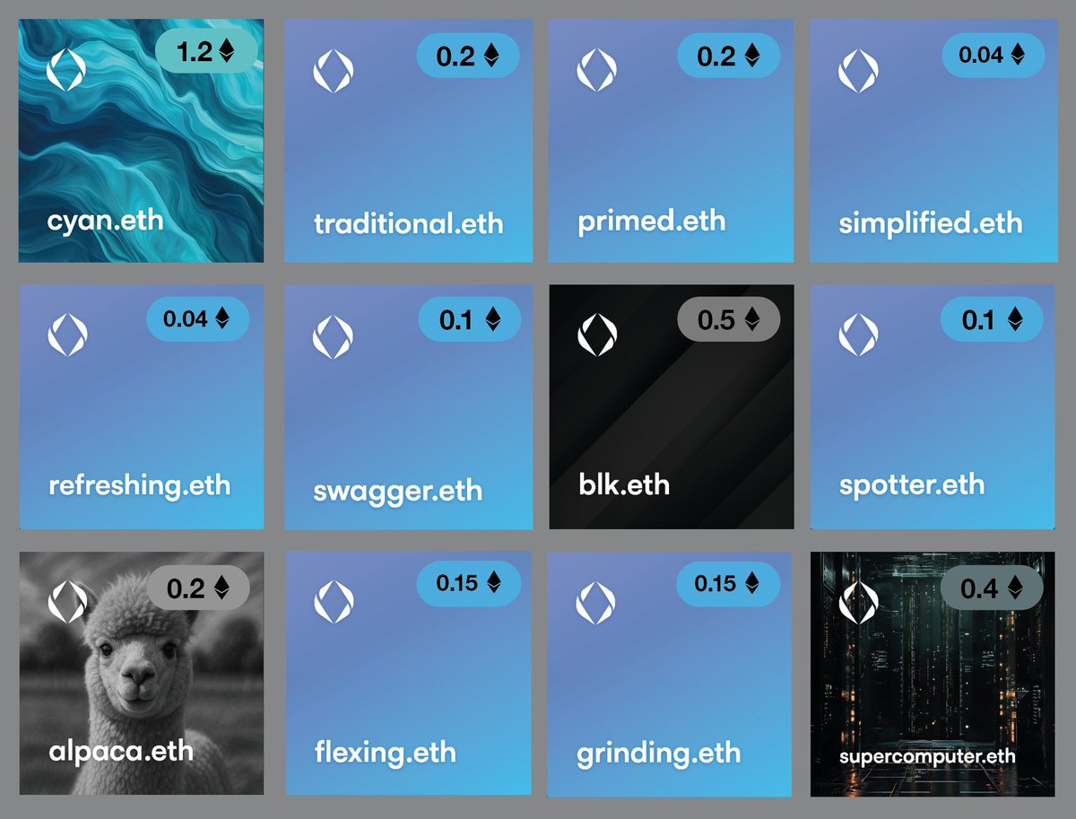 🔥 Last price drop on some ENS names!

🔹 cyan.eth – 1.2
🔹 traditional.eth – 0.2
🔹 primed.eth – 0.2
🔹 simplified.eth – 0.04
🔹 refreshing.eth – 0.04
🔹 swagger.eth – 0.1
🔹 blk.eth – 0.5 (this one will probably be gone soon…)
🔹 spotter.eth – 0.1
🔹 alpaca.eth – 0.2
🔹