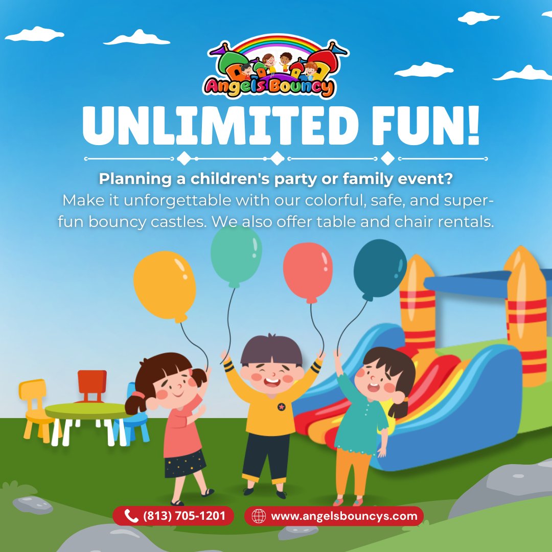 AngelsBouncyFL's tweet image. With Angels Bouncy, fun is elevated to another level thanks to its colorful and safe trampolines that fill any celebration with energy.

🌐 angelsbouncys.com
#AngelsBouncy #TrampolineRental #FunWithoutLimits #ChairsAndTablesRentals #EventsPerfect #QualityAndComfort #Chairs