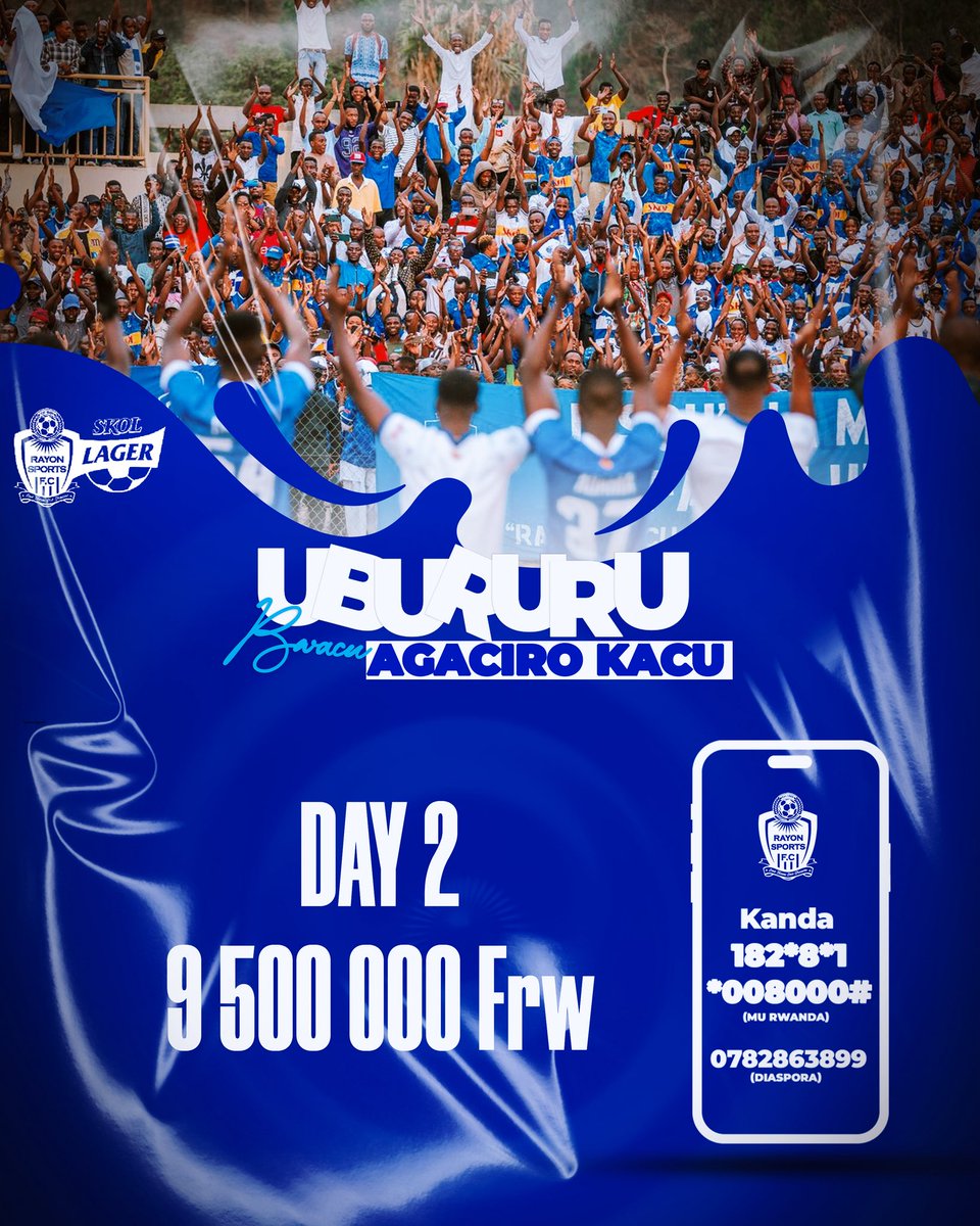 rayon_sports's tweet photo. UBURURU BWACU AGACIRO KACU!!!

Umusaruro w’umunsi wa Kabiri: 4 000 000 Frw!!! Igiteranyo 9 500 000 Frw

Nawe wagira uruhare!!!💙🤍

Shyigikira #UbururuBwacuAgaciroKacu

🇷🇼Ku bari mu Rwanda: 

Kanda 📱 *182*8*1*008000#

✈️Ku bari mu mahanga: 

Kanda 📱*182*1*1*0782863899# 

 Tera inkunga #Gikundiro yawe!!!