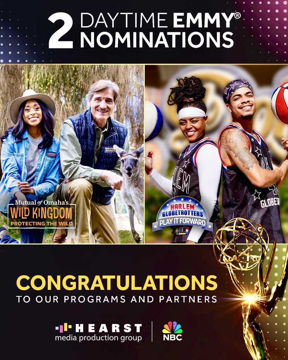 Frank Biancuzzo (@fcbiancuzzo) on Twitter photo Incredibly proud of our national Daytime Emmy Award nominations! Congratulations to <a href="/HearstMPG/">Hearst Media Production Group</a>’s programs and partners – <a href="/WildKingdom/">Mutual of Omaha's Wild Kingdom</a>, <a href="/Globies/">Harlem Globetrotters</a>, and <a href="/nbc/">NBC Entertainment</a>. Incredibly proud of our national Daytime Emmy Award nominations! Congratulations to <a href="/HearstMPG/">Hearst Media Production Group</a>’s programs and partners – <a href="/WildKingdom/">Mutual of Omaha's Wild Kingdom</a>, <a href="/Globies/">Harlem Globetrotters</a>, and <a href="/nbc/">NBC Entertainment</a>.