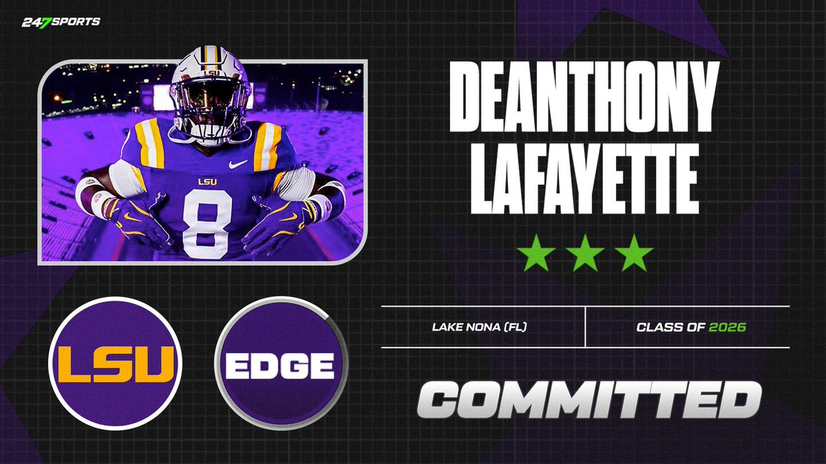 The LSU defensive line added another major player to the fold for the 2026 class.

Edge DeAnthony Lafayette follows up the Lamar Brown addition with a second commitment of the day for the Tigers. 

More on this decision.

#LSU 

247sports.com/college/lsu/ar…