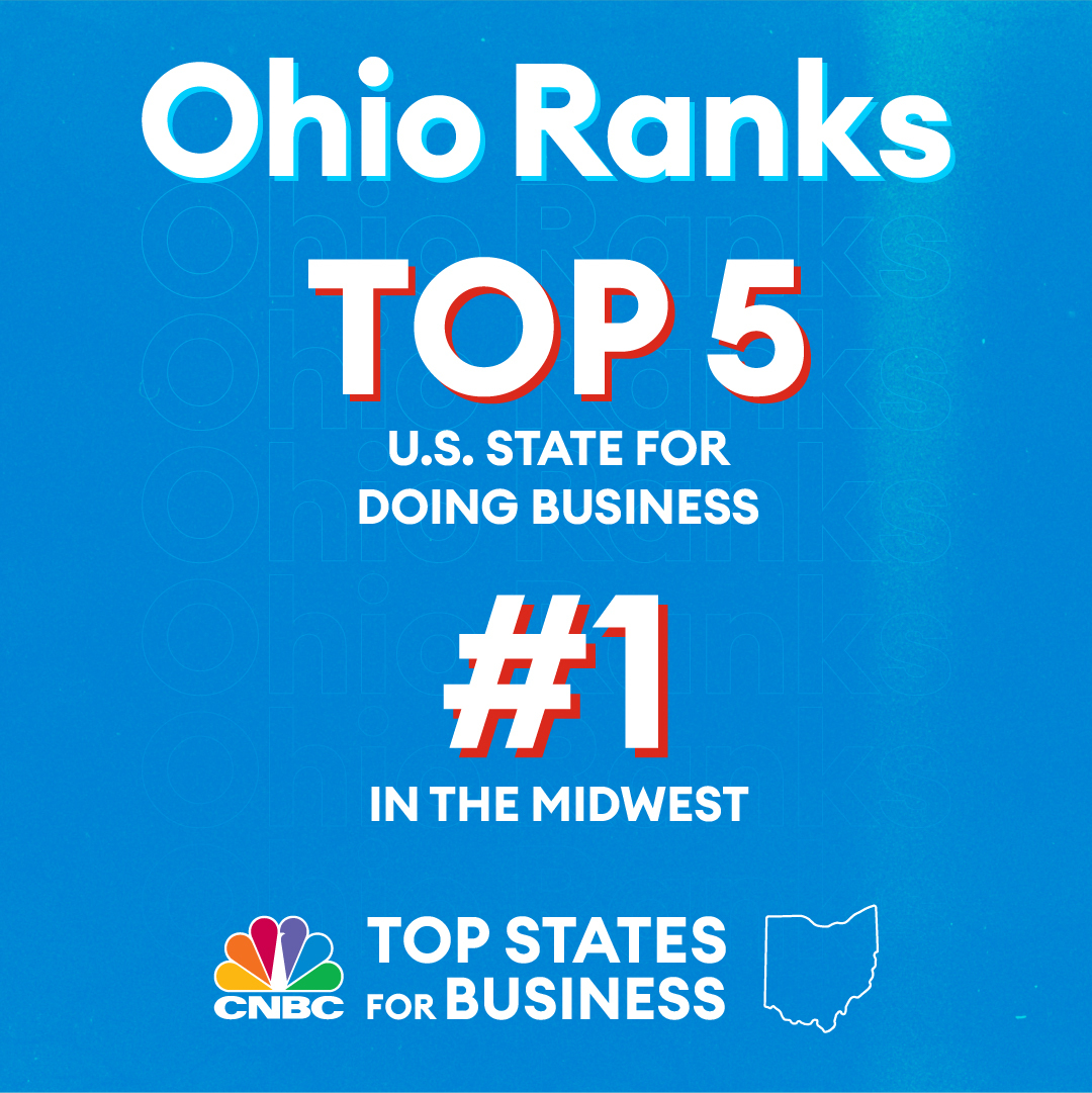 JobsOhio's tweet image. Ohio has climbed to #5 on @CNBC’s annual America’s Top States for Business rankings! This is Ohio’s highest ranking ever, up from #18 just seven years ago. Learn more: teamoh.io/40EEx4Q @GovMikeDeWine @LtGovJimTressel @OhioDevelopment