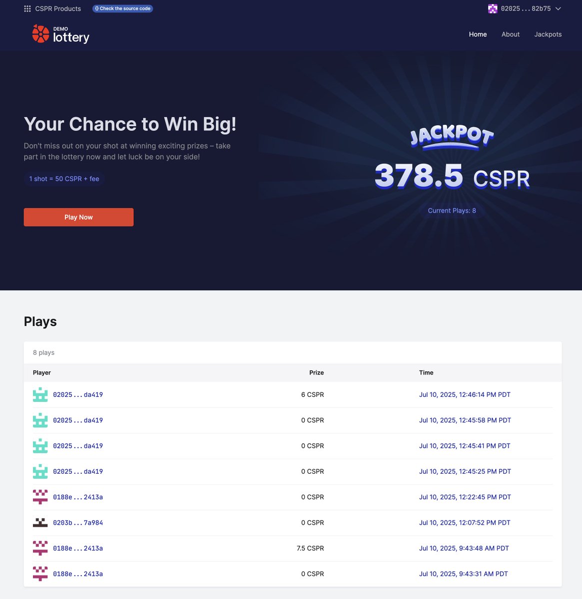 🚧 OPPORTUNITY FOR WEB3 BUILDERS

🤝 Receive a grant to productize and launch a ready-to-go dapp on <a href="/Casper_Network/">Casper</a>'s mainnet 

🎟️ We've developed an end-to-end on-chain lottery demo dapp, which you can try out on testnet here: lottery-demo.casper.network (get some free testnet CSPR