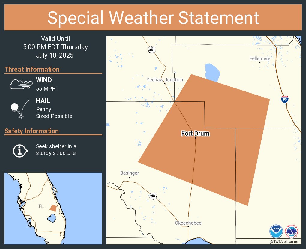 A special weather statement has been issued for Fort Drum FL until 5:00 PM EDT
