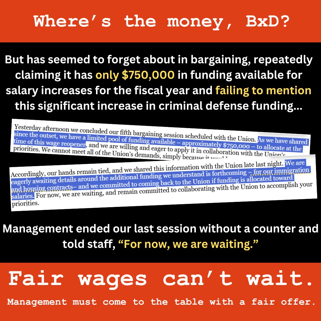 BxDUnion's tweet image. As we prepare to return to the bargaining table, our members are wondering why Management announced funding increases last week, only to turn around and claim it cannot counter our salary proposals due to lack of funds. Where's the money, BxD? Fair wages can't wait!