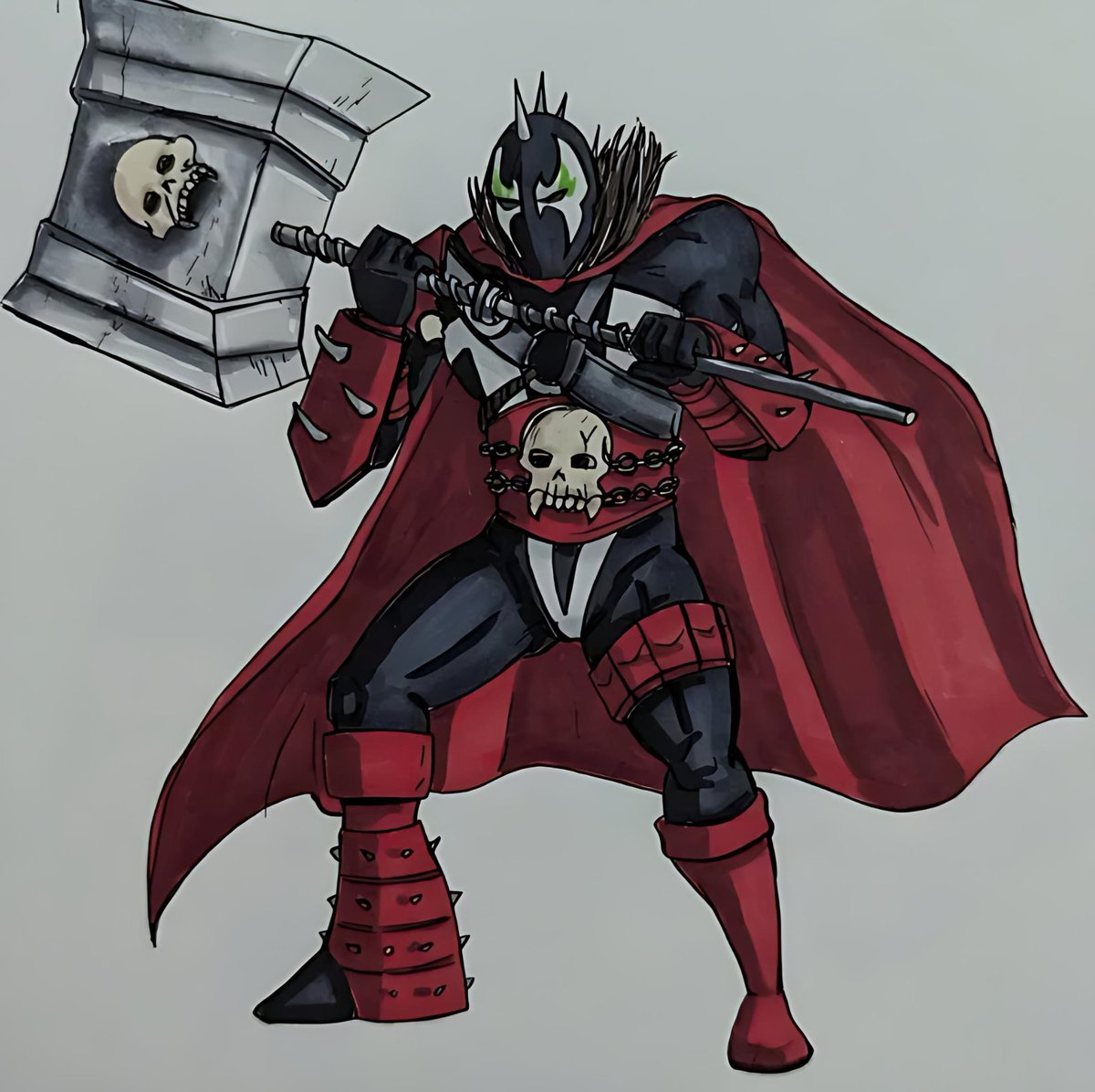 Gfx_Emilio's tweet photo. Unleashing the fury! My first artwork of the mighty Mare dark powerful and ready for battle. Let me know what you think! 

#Mare #FirstArt #DarkHero #FantasyArt #DigitalArt #CharacterDesign #EpicArt #ArtOfTheDay #SkullWarrior #HammerOfDoom https://t.co/ylQFxoHsvg