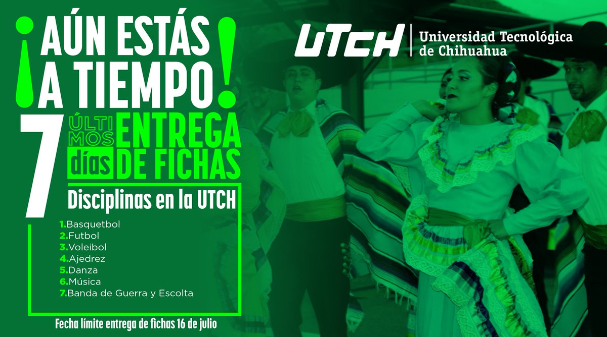 ENTREGA DE FICHAS: 1 de mayo a 16 de julio.
Nuevo ingreso, periodo septiembre diciembre 2025.
Consulta el procedimiento y oferta académica en: utch.edu.mx/index.php/aspi…