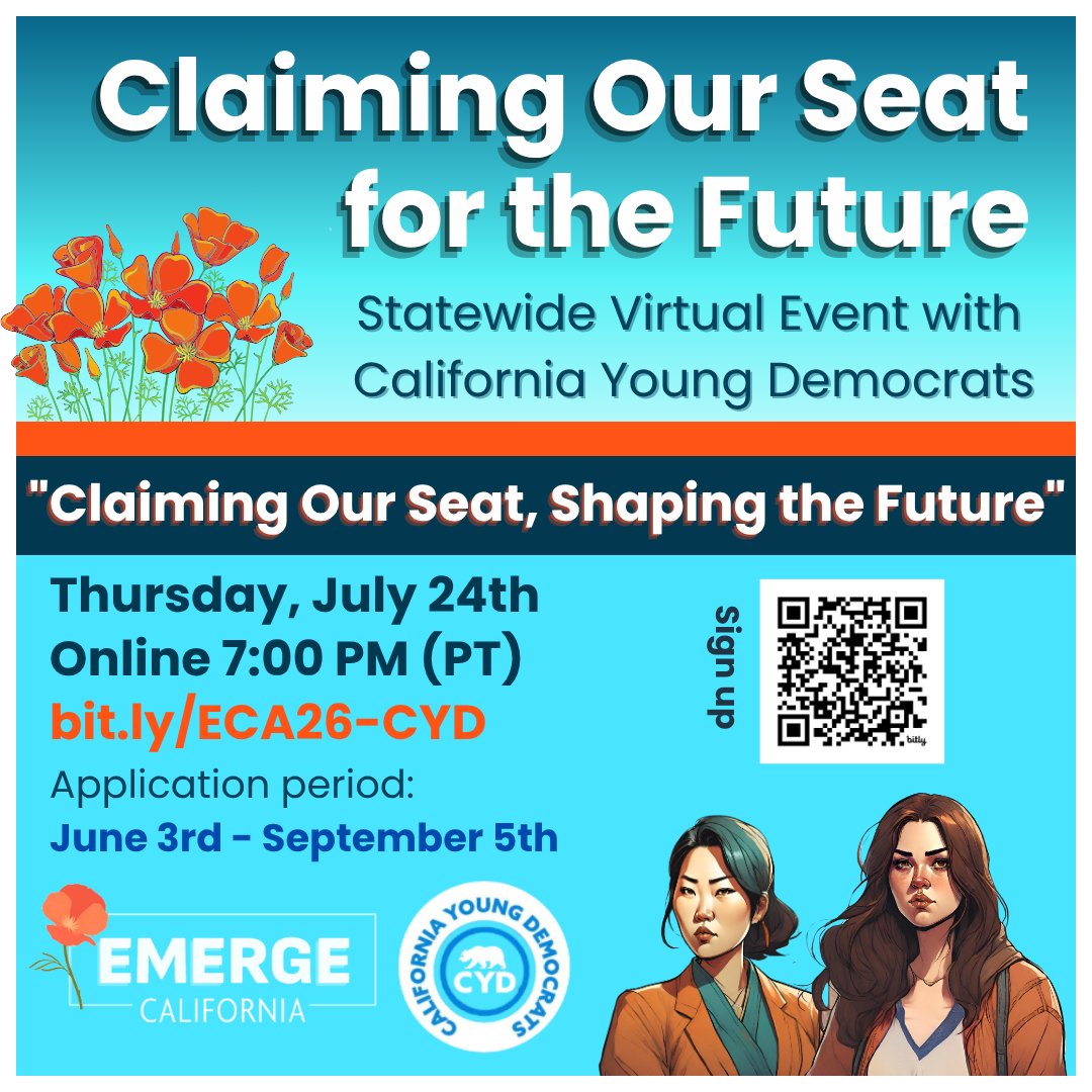 California Young Democrats <a href="/CAYoungDems/">CA Young Democrats</a> are joining Emerge California to help build the bench for a new generation of young, progressive leaders — women who are ready to step up, lead, and serve their communities through elected office.

 📍Virtual – bit.ly/ECA26-CYD