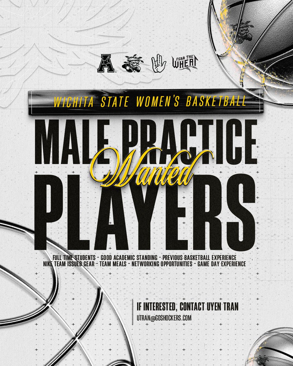 GoShockersWBB's tweet image. We're looking for student managers and male practice players for the 2025-26 season!
For more information, reach out to Uyen Tran at utran@goshockers.com!