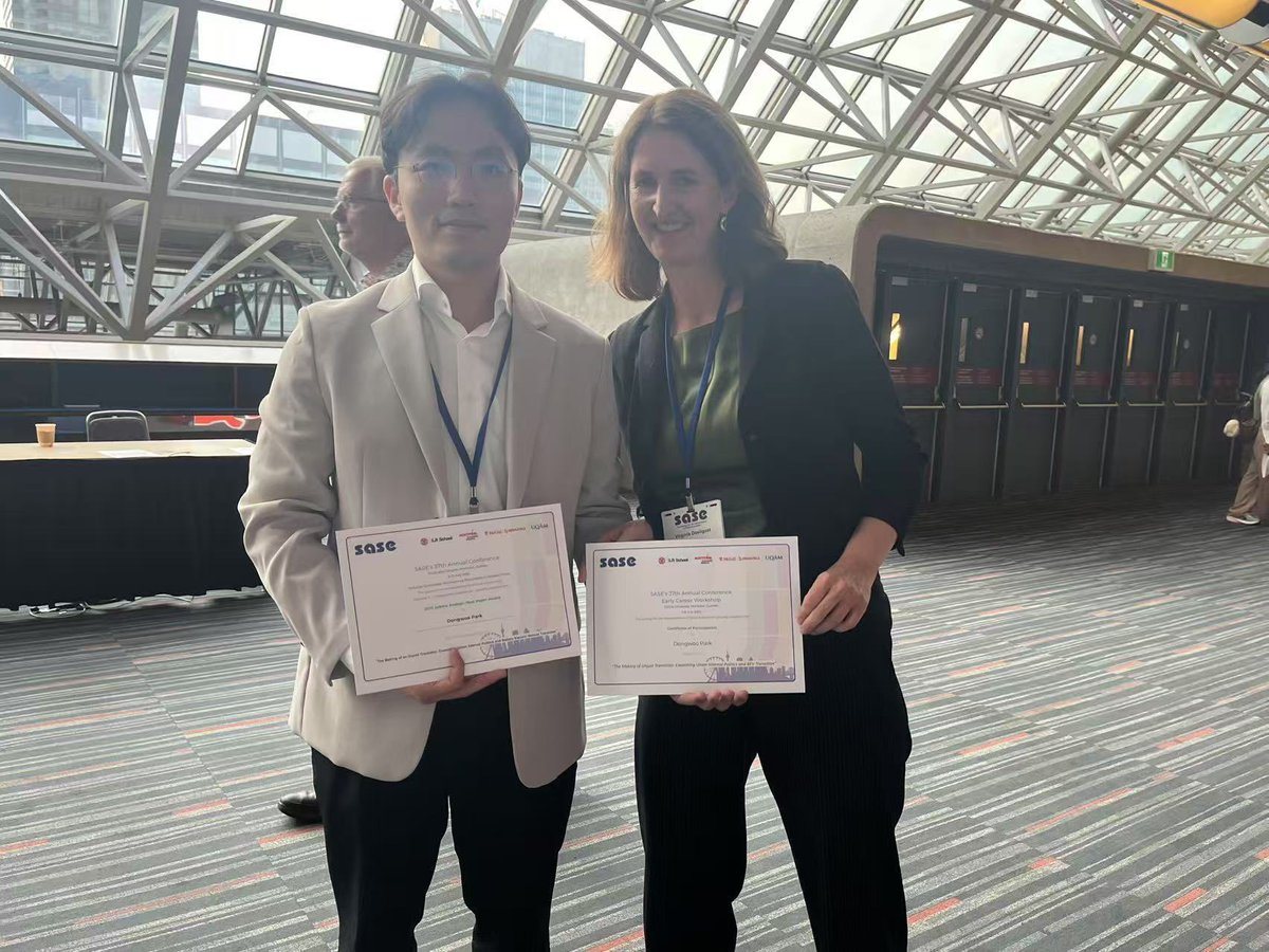 Attending conferences is always meaningful. Even more so when your work receives recognition—this time, with two awards. Honored to receive the 2025 Early Career Award and the Sabina Avdagic Prize for Best Paper in Comparative Capitalism <a href="/SASE_Meeting/">SASE</a>, for my dissertation chapter