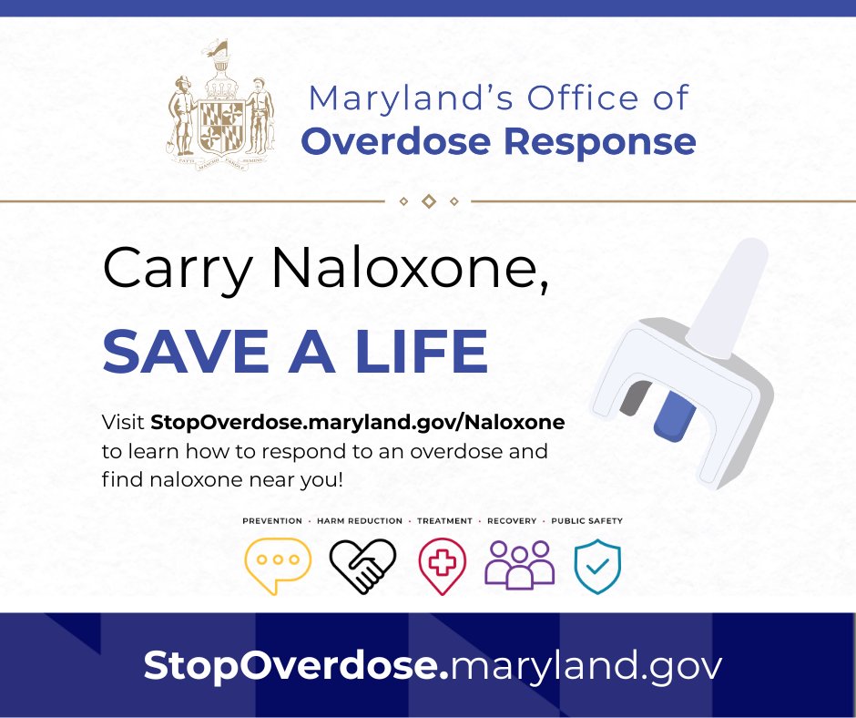 Naloxone (also know as Narcan) is a medication that can reverse an opioid overdose. 

Visit StopOverdose.Maryland.gov/naloxone to learn how to respond to an overdose and find nalxone near you!

#StopOverdose