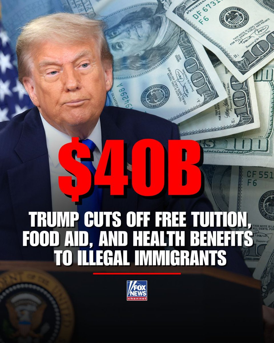 President Trump cuts off $40B in free tuition, food aid, and health benefits to illegal immigrants, putting Americans first.