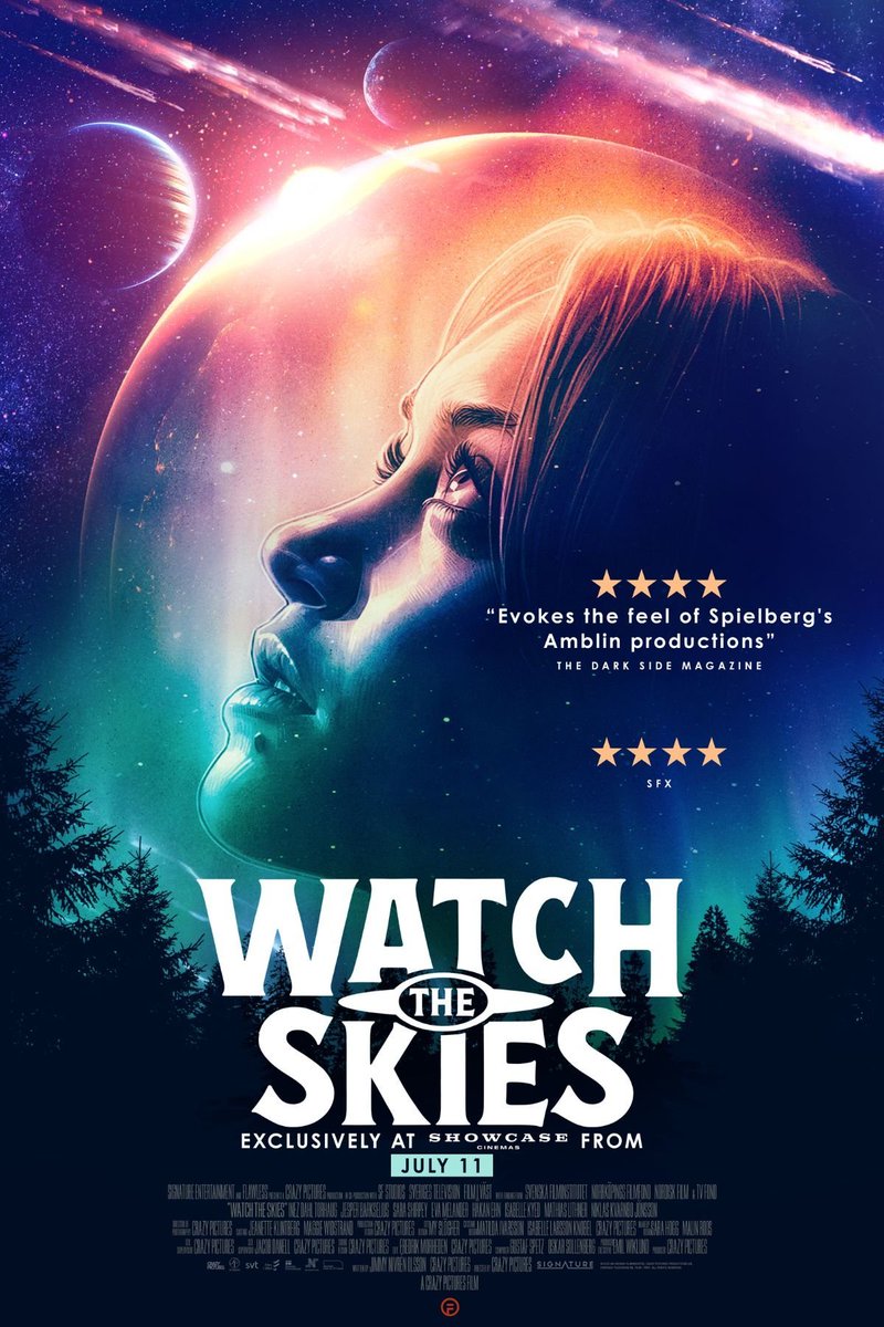 hauntedmagazine's tweet photo. WATCH THE SKIES ★★★☆☆

Watch the Skies is a tender core wrapped in cosmic chaos. It is an uneven but affecting genre blend, part satirical sci-fi, part intimate character study. Think Interstellar meets Ad Astra by way of Don’t Look Up, with a touch of There’s Something in the Barn thrown in for good measure.

At the heart of the film is a quietly moving story: a young woman’s unwavering search for her father, lost somewhere between conspiracy, starlight, and silence. As the world spirals into panic over mysterious lights and state secrets, she refuses to give up. What makes her journey compelling isn’t just her grief- it’s her courage to go against the pack, to believe in something bigger when everyone else gives in to fear, mockery, or apathy.

That emotional thread grounds the absurdity, giving the film its most memorable moments. The tonal swings—between eerie, moving, and downright goofy—don’t always hit the mark. But its bold visuals, ambitious ideas, and raw emotional centre make Watch the Skies worth a look, even if not all its signals come through clearly.
Dr. Alessandra Pino, Haunted Magazine 
★★★☆☆

Watch Watch the Skies @ShowcaseCinemas from 11/7/2025 #WatchTheSkies