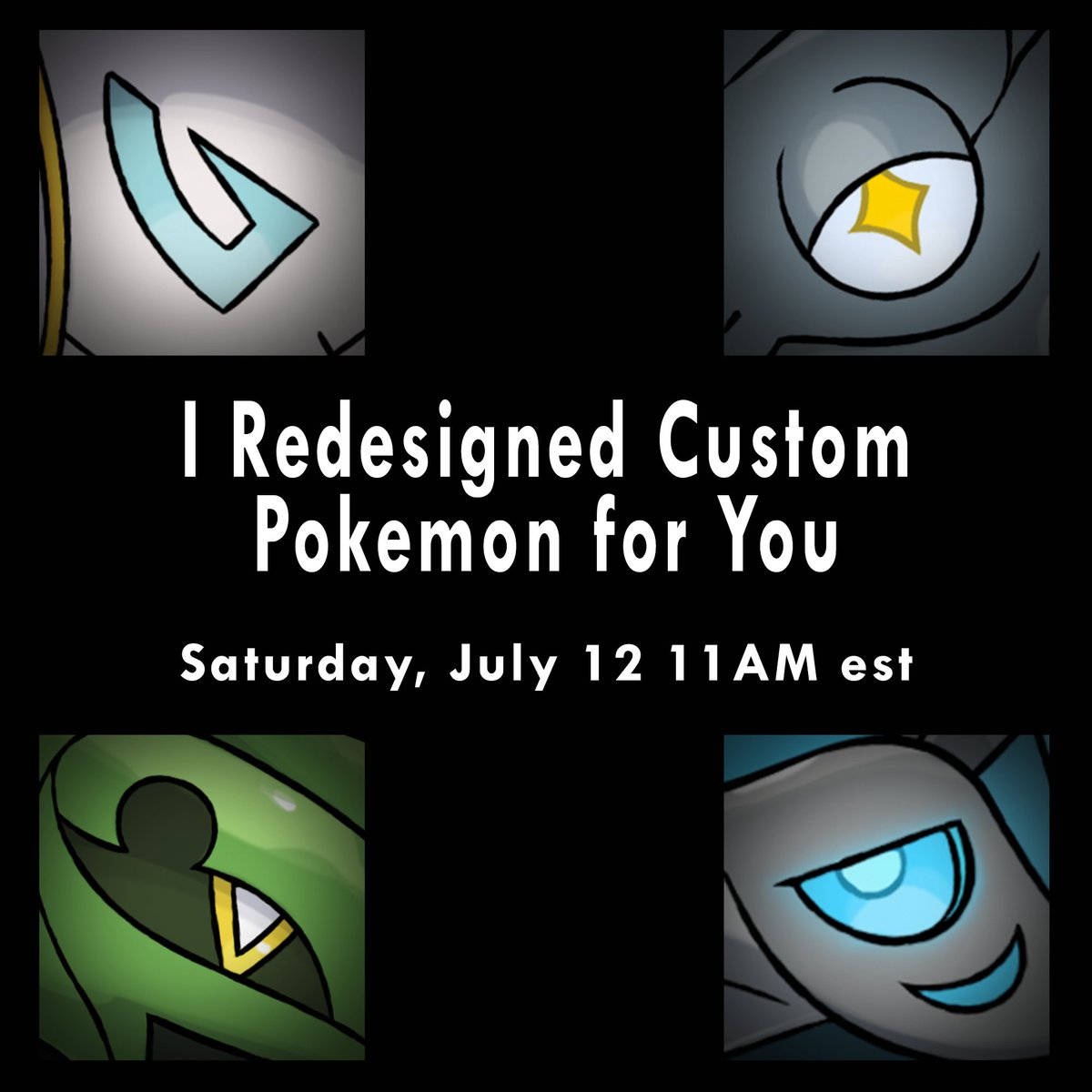 Truegreen7's tweet image. New video coming out in 2 days where I redesigned 5 of the 700+ fakemon you guys submitted. I left the fifth design out of the teaser image, since its eyes look exactly the same as the original design. I gotta say this group was one of my absolute favorites to draw in a LONG time