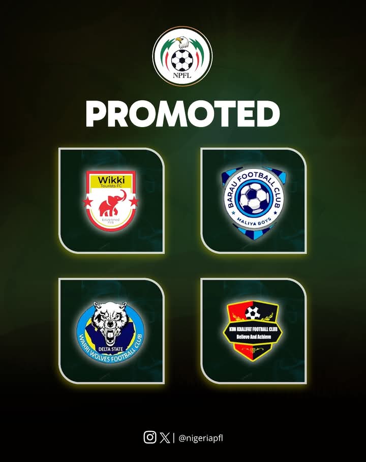 Four Teams Promoted from NNL to the NPFL.
Barau FC
Kun Khalifat 
Warri Wolves
Wikki Tourist