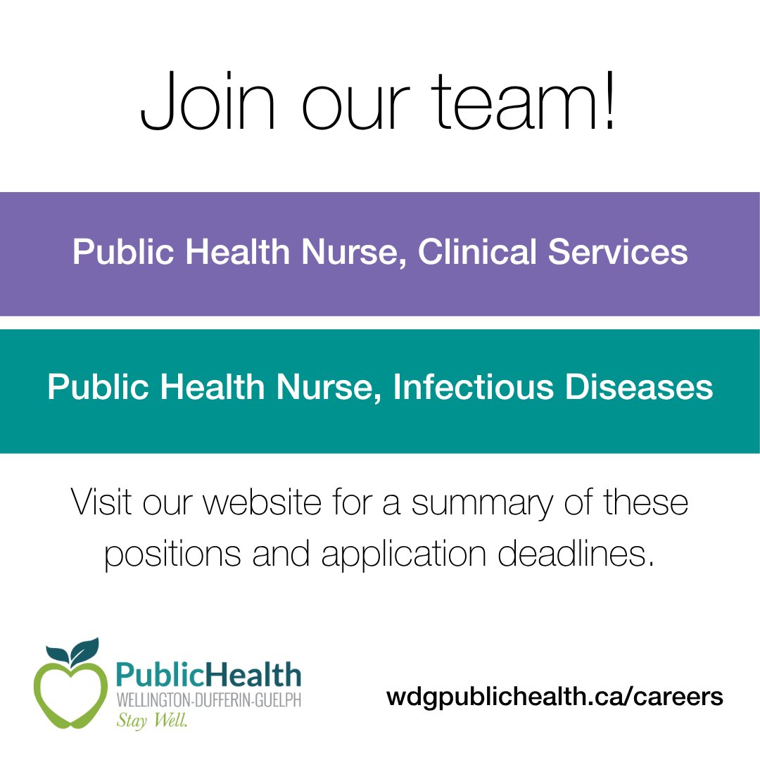Join our team! 🍏 
We are currently hiring for Public Health Nurse positions for our Clinical Services and Infectious Diseases teams.⚙️
Visit our website for the full job descriptions, closing date, and application instructions.
wdgpublichealth.ca/careers
