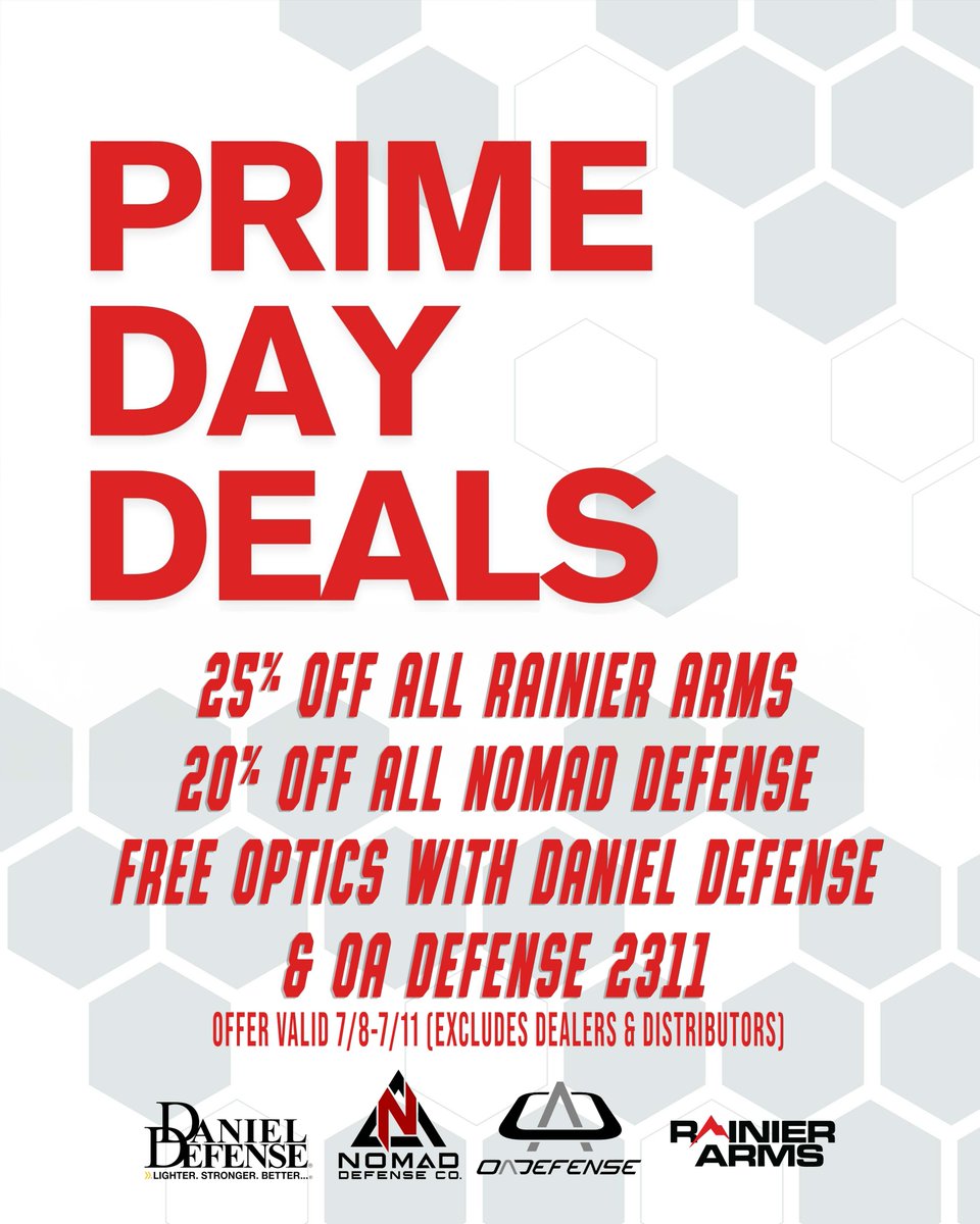 RainierArms's tweet image. 🔥 Prime Day at Rainier Arms 🔥Stack the savings. Score up to 25% off + FREE optics with select rifles, shotguns, and pistols.📦 Limited stock. No rainchecks.🔗 Hit the link to gear up.
rainierarms.com/prime-day-sale…