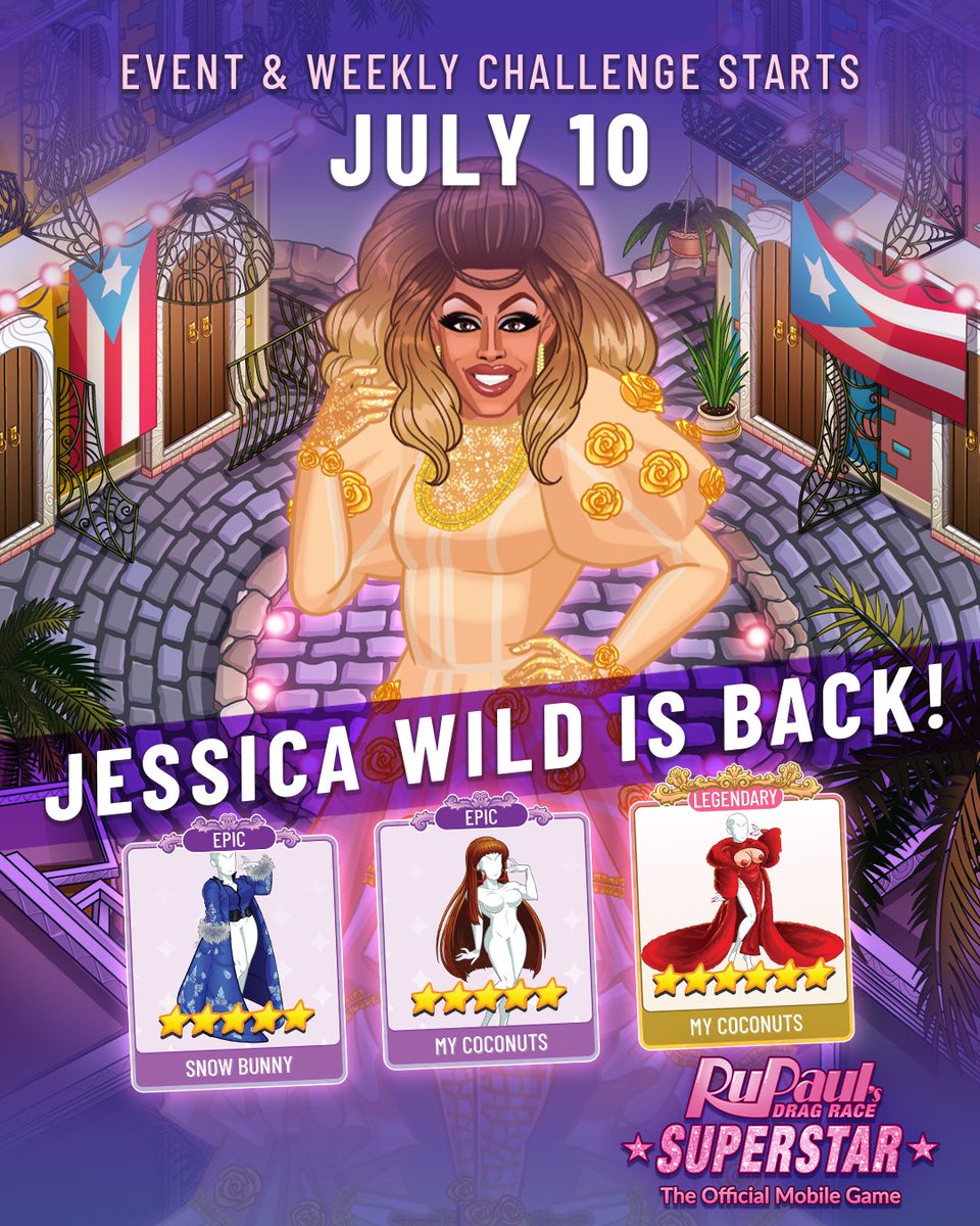 Enter Jessica Wild's Werkroom Event to win pieces of her Legendary outfit "My Coconuts"! New for this event are pieces of her outfit, "Oh My Ra!" and matching makeup! #RDRSuperstar